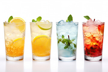 Fototapeta premium Fresh fruits beverage juice or cocktail in glass isolated on white background, Healthy natural product for freshness, Summer drinks concept.