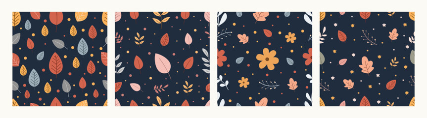 Collection of pattern autumn leaves and flowers theme, design can be for t-shirts, wrapping paper, printing needs