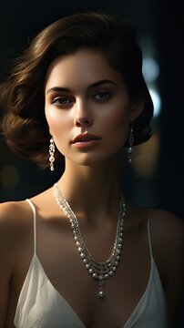 Beautiful woman wear luxury earring and necklace