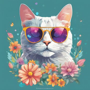 Cat With Flower Graphic Design