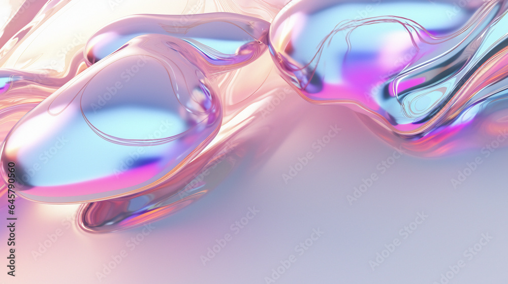 Poster 3d illustration of holographic surface made of glass with chromatic aberrations. iridescent abstract