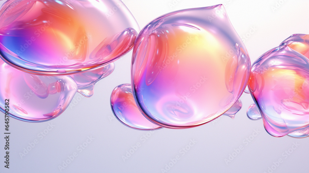 Poster 3d illustration of holographic surface made of glass with chromatic aberrations. iridescent abstract