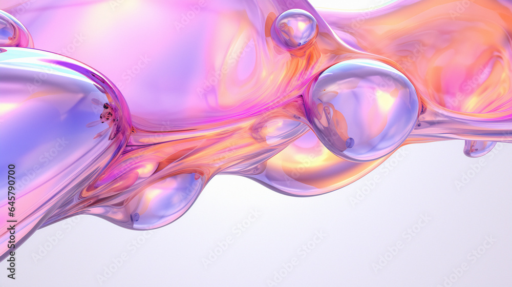 Poster 3d illustration of holographic surface made of glass with chromatic aberrations. iridescent abstract