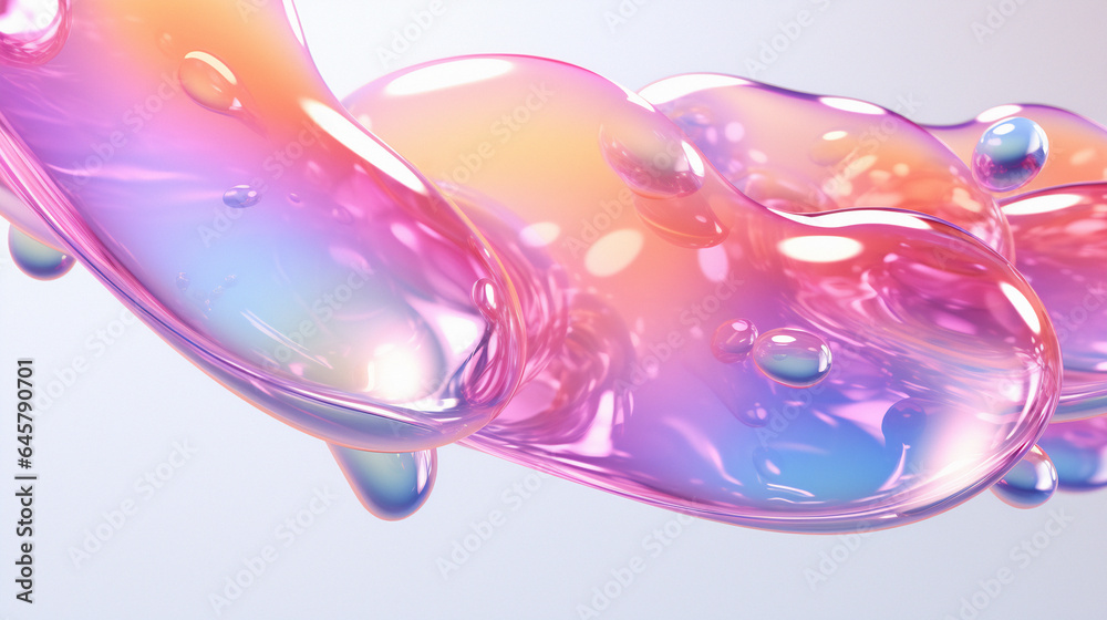 Poster 3d illustration of holographic surface made of glass with chromatic aberrations. iridescent abstract