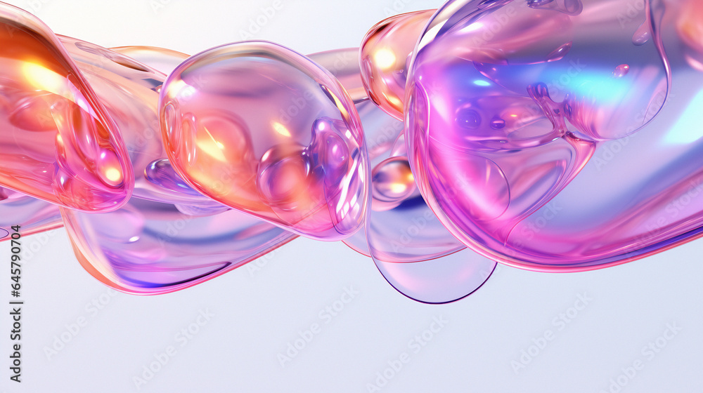 Poster 3d illustration of holographic surface made of glass with chromatic aberrations. iridescent abstract
