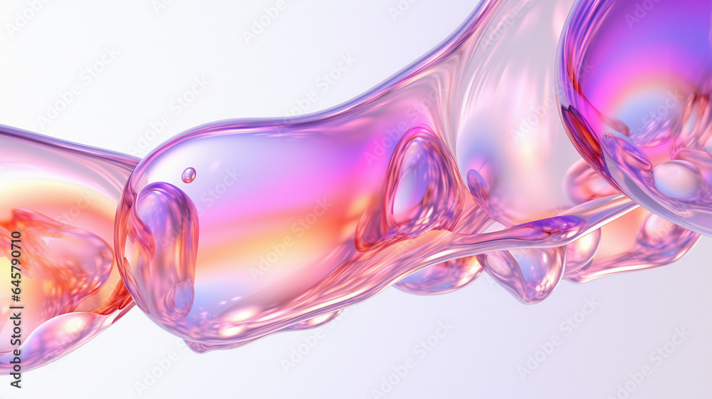 Poster 3d illustration of holographic surface made of glass with chromatic aberrations. iridescent abstract