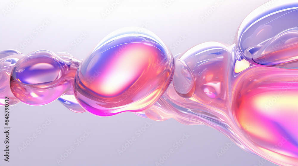 Poster 3d illustration of holographic surface made of glass with chromatic aberrations. iridescent abstract