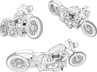 Vector sketch illustration of classic old retro racing bike design for racer collection stash