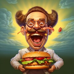 Hot hamburger caricature 