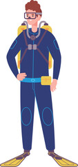 Man in deep swimming equipment. Scuba diver character