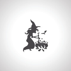 witch with cauldron silhouette icon