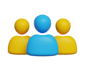 3D social network icon. Leader icon, employee icon. Users group. partnership icon. business people icon. Blue and yellow user icon. 3d illustration