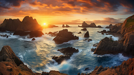 Obraz premium Sunrise over the sea. Cantabria.