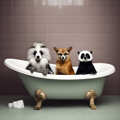 Funny animals sitting in bathroom. Generative AI
