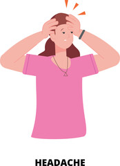 Headache medical illustration. Woman with migraine. Head pain