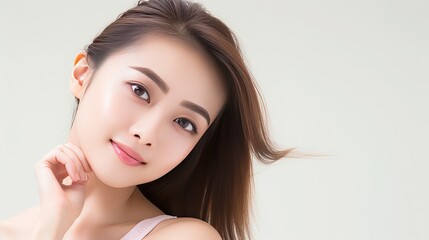 Beautiful asia woman, model for facial banner product - obrazy, fototapety, plakaty