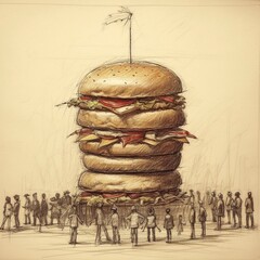 Huge hamburger stick figure drawing 