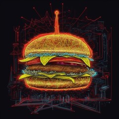 Huge hamburger stick figure drawing neon Hungarian beautiful folk art floral decoration beautifu 