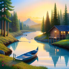 Fototapeta premium boat on the lake