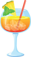 Pineapple cocktail glass cartoon icon. Summer drink