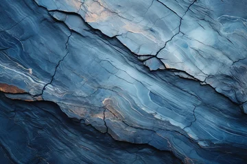 Zelfklevend Fotobehang Richly detailed rock with blue variants. stone full of curves and smooth cuts resulting from the erosive effect of sea. Close up rocks, texture dramatic and colorful erosional water formation. natural © Parvez