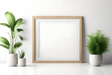 Vertical wooden frame over white background to present image, artwork, or product design.