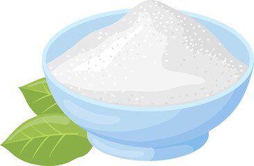 Ceramic bowl with white powder. Cartoon cooking ingredient icon