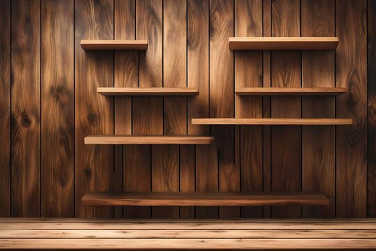 Wooden shelves with racks to put clothes and accessories copyspace