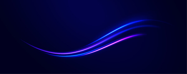 Light arc in neon colors, in the form of a turn and a zigzag. Creative vector illustration of flying cosmic meteor, planetoid, comet, fireball isolated on transparent background. 