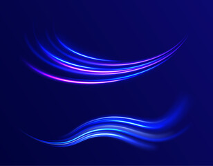 Shining lights in motion with small particles. Ring of fire, Plasma ring on a dark background. eon stripes in the form of drill, turns and swirl. 