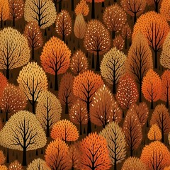 Autumn trees, seamless pattern. AI Generated.