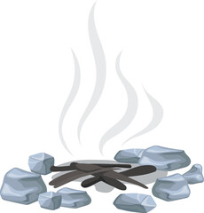 Burned bonfire. Cartoon ash and black wood coal