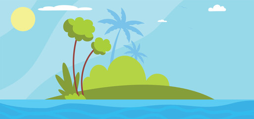 Fototapeta na wymiar Tropical island background. Cartoon ocean nature landscape