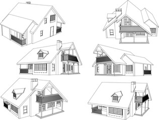 Vector sketch illustration of country style rural house architectural design