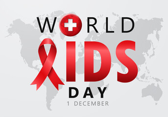 World AIDS Day with a world map background. Vector 3D illustration.