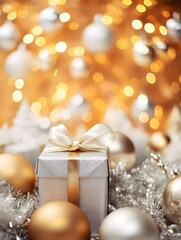 Fototapeta na wymiar christmas gift box with golden balls