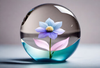 flower in a crystal ball in minimal soft style with pastel colors 