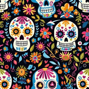 Day dead skull, seamless pattern. AI Generated.
