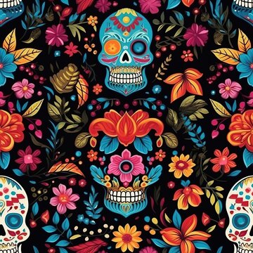 Day dead skull, seamless pattern. AI Generated.