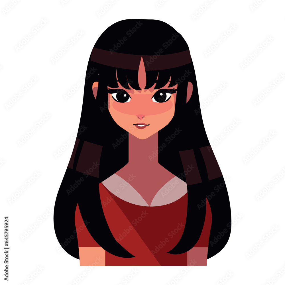 Sticker young woman long hair cute icon