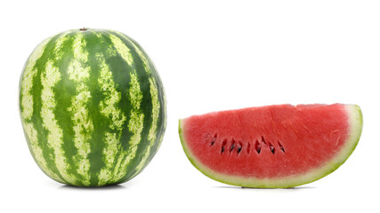 Watermelon and watermelon slice isolated on white background.