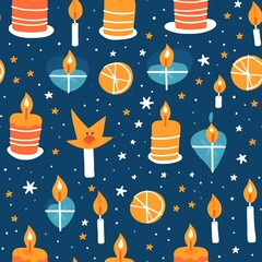 Hannukah candle decoration, seamless pattern. AI Generated.