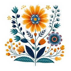 Modern folk boho single isolated flowers in scandinavia 