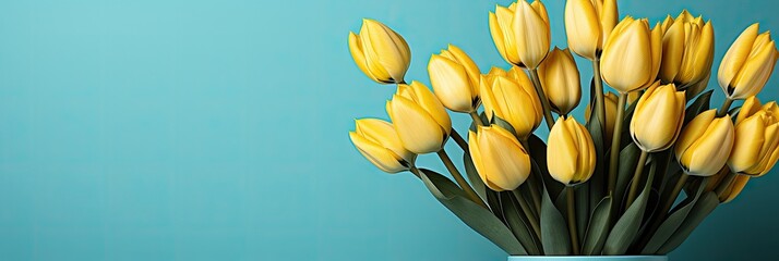 yellow tulips  on blue background