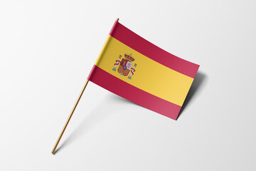 Spain flag of small paper, isolated on white background