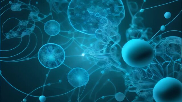 cellular therapy and regeneration, microscopic view of body cells, research of stem cells, Human or animal cells on blue background. Concept Early stage embryo Medicine scientific generative ai