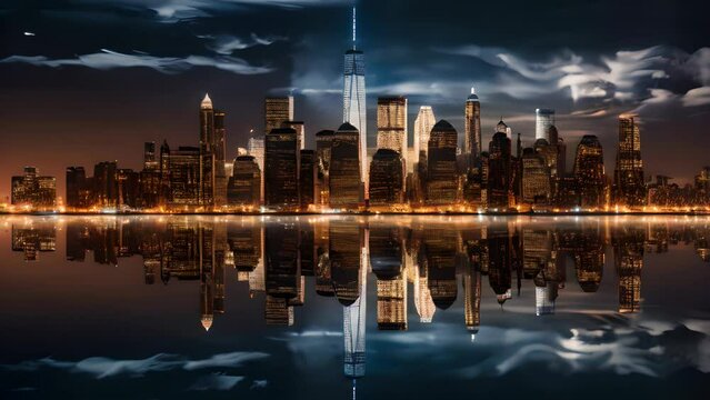 New York City Skyline, Lower Manhattan, One World Trade Center, Skyscrapers, Stunning Scenic Landscape Wallpaper, Generative AI