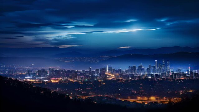 night time city skyline, city lights, stunning Scenic World Video Landscapes Timelapse, Generative AI