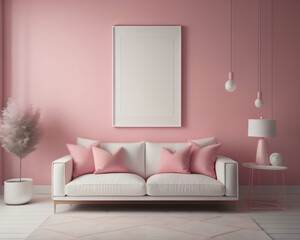 Frame mokeup in pink decorated modern style room interior