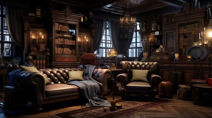 A blend of dark wood and soft textiles in a gentleman's study